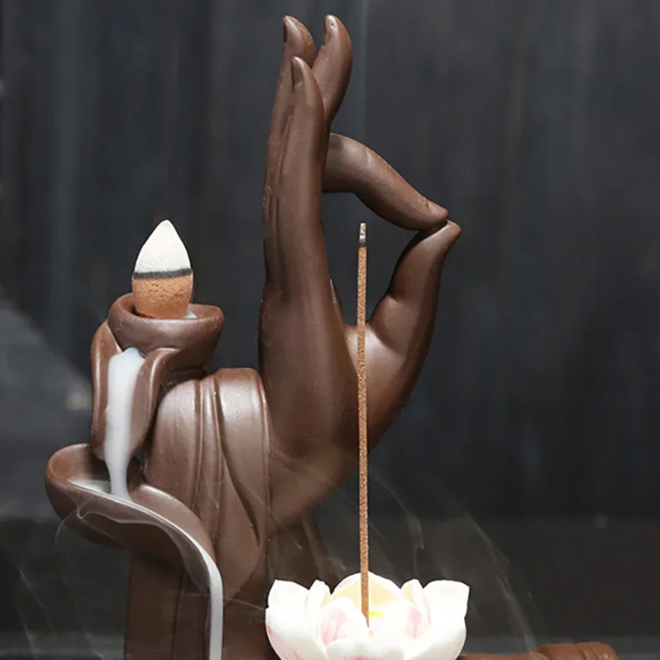 Ceramic Buddha Hand Backflow & Stick Incense Burner