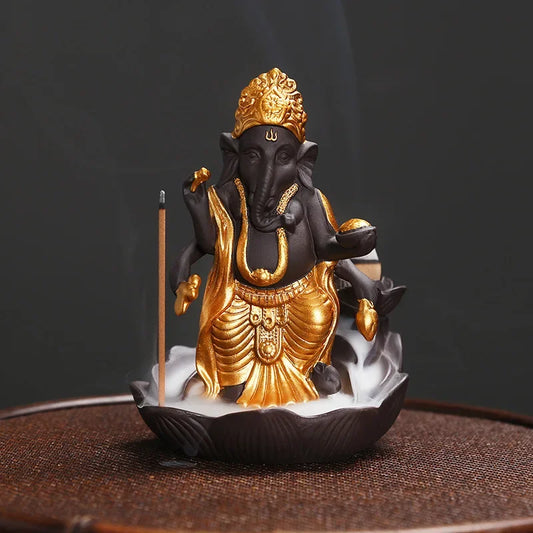 Ganesha in a Lotus Flower Backflow & Stick Incense Burner